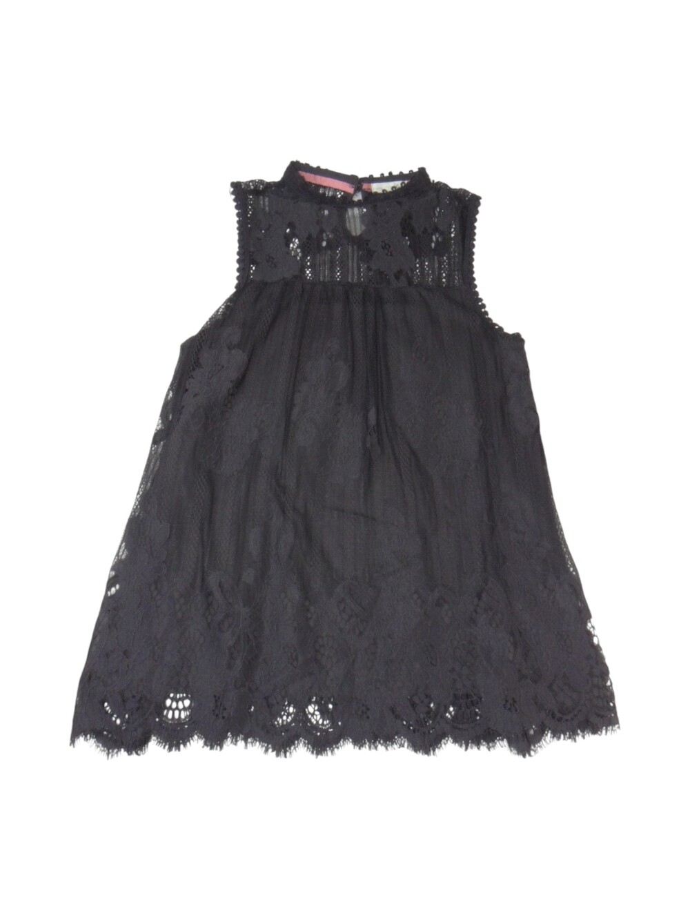Coco + Jameson Womens Black Floral Lace Mock Neck Sleeveless Boho Top S 4341